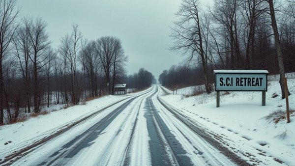 Snowy road leading to bridge near S.C.I. Retreat in Luzerne County.