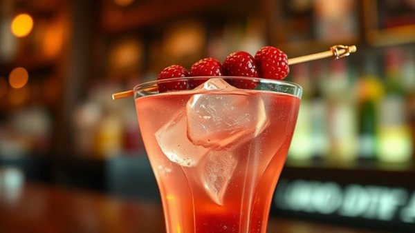 Holiday cocktails in Dallas, elegant drink with berries on a bar.