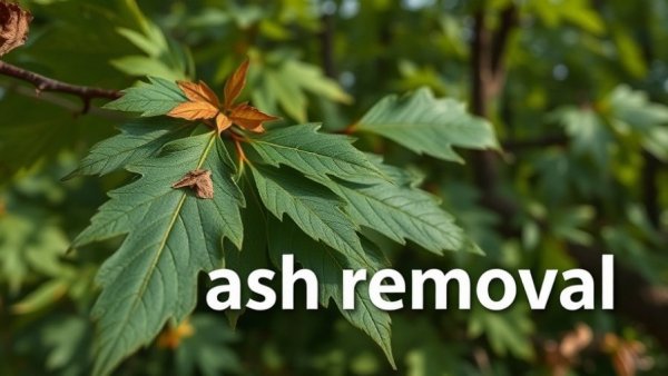 Ash tree leaves with text about ash removal in Dallas.