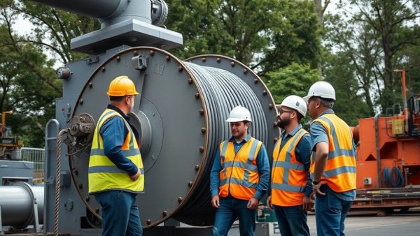 Construction workers examining wastewater management equipment in Wilkes-Barre
