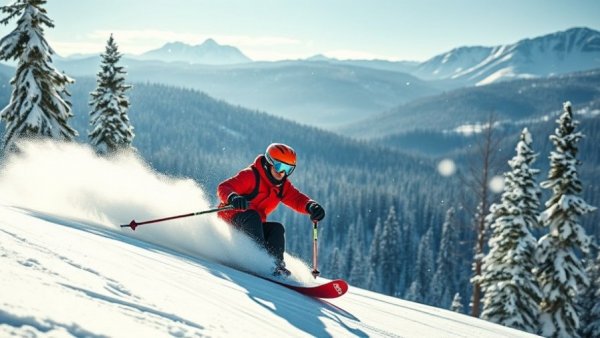 Skier enjoying a sunny slope, highlighting where to ski in New Mexico.