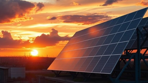 Solar panel installation at sunset highlighting Dallas Green Business Certification.