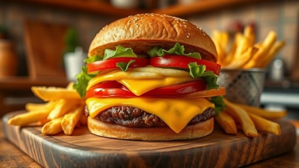 Unexpected Dallas Burgers: Juicy cheeseburger with fries.