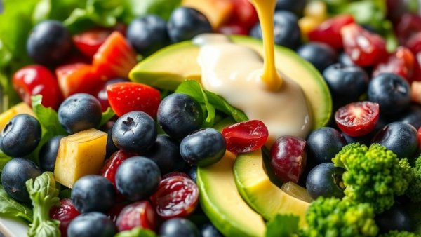 Fresh vegan salad at top vegan restaurants in Dallas with dressing drizzle.