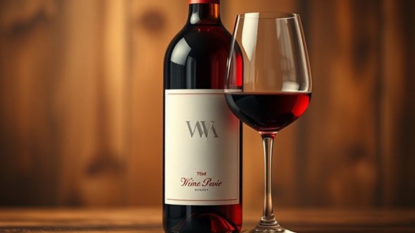 Wine bottle with label, Nova Cadamatre MW, in warm setting.