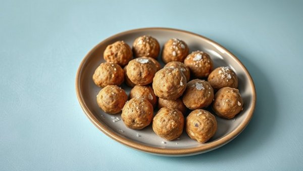 Protein and fiber buckeye balls on a plate, healthy snack option.