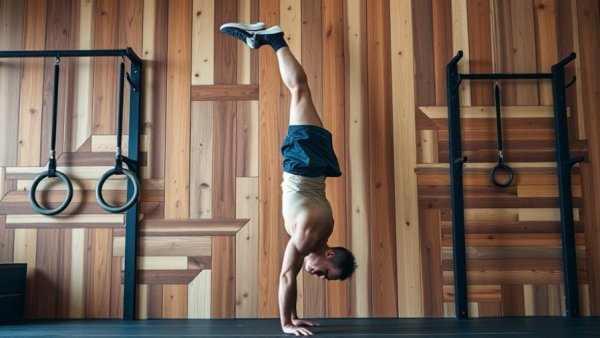 Male athlete doing a handstand in a CrossFit gym for DFW CrossFit Programming January 5-11.