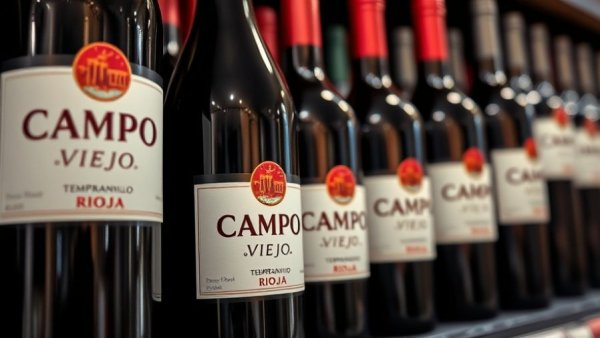Campo Viejo Rioja Tempranillo wine bottles on display.