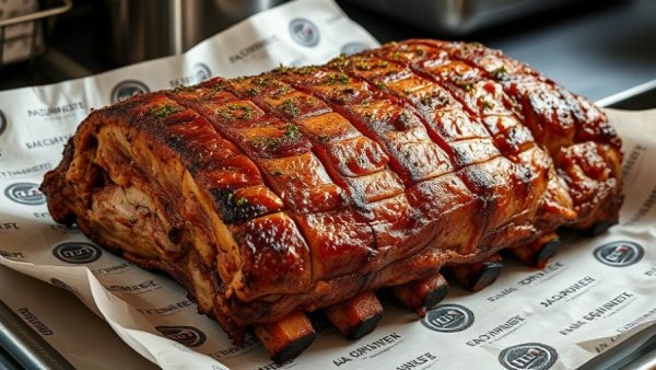 Supper Club at Crossbuck BBQ pork rib roast on branded paper.