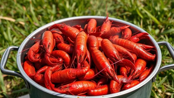 Vibrant cooked crawfish in a pot for 2026 Crawfish Season in North Texas.