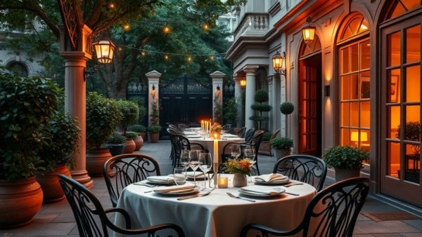 Elegant outdoor dining at MacArthur Place Hotel Spa.
