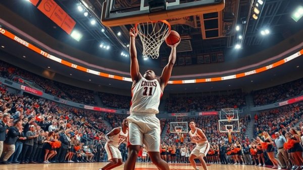 Wylie East basketball victory moment with a dunk and cheering crowd.