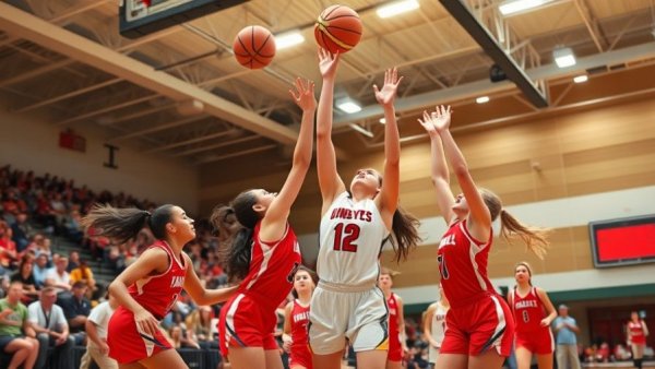 Lady Pirates basketball team competing in an intense game, capturing their undefeated streak in the gym.