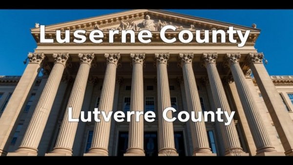 Luzerne County Council building facade with text overlay.