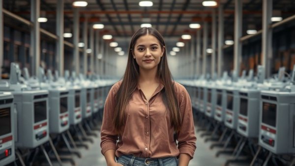 Woman in Luzerne County voting machine warehouse emphasizing changes.