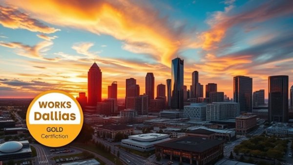 Dallas skyline with Gold Certification for data-driven governance.