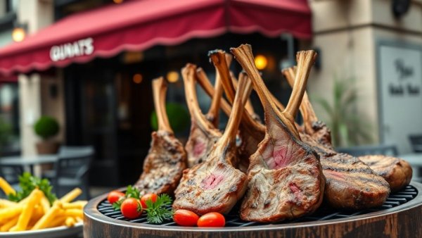 Merlot Wine Experience: Gourmet grilled meats with restaurant facade.