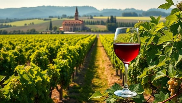 Glass of red wine in lush Texas vineyard showcasing local wine scene.