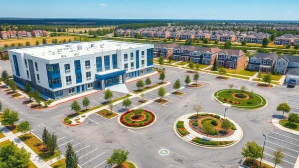 The Meadow Community Development in DFW with landscaped gardens.