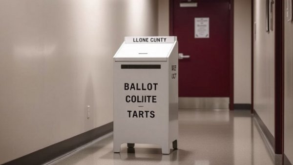 Luzerne County ballot drop box in a quiet hallway with soft lighting.
