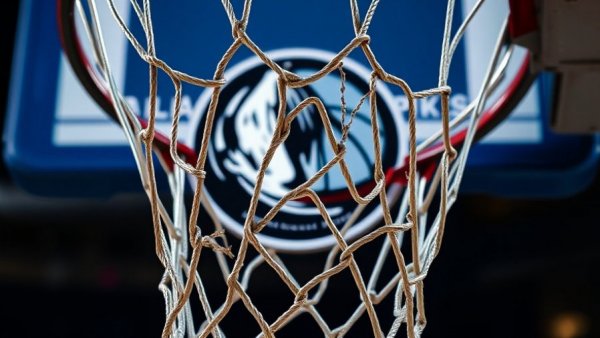 Dallas Mavericks basketball hoop close-up with logo in blue tones.