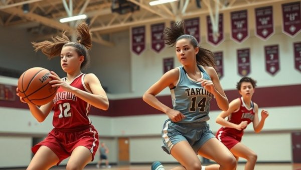 Wylie basketball teams District 9-6A game action in gymnasium.