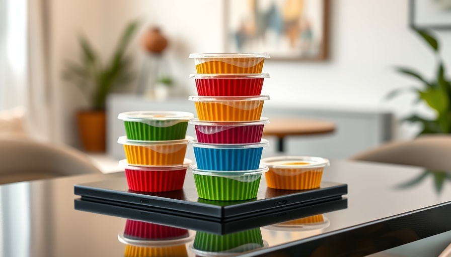 Stacked egg-based dip containers in a modern room