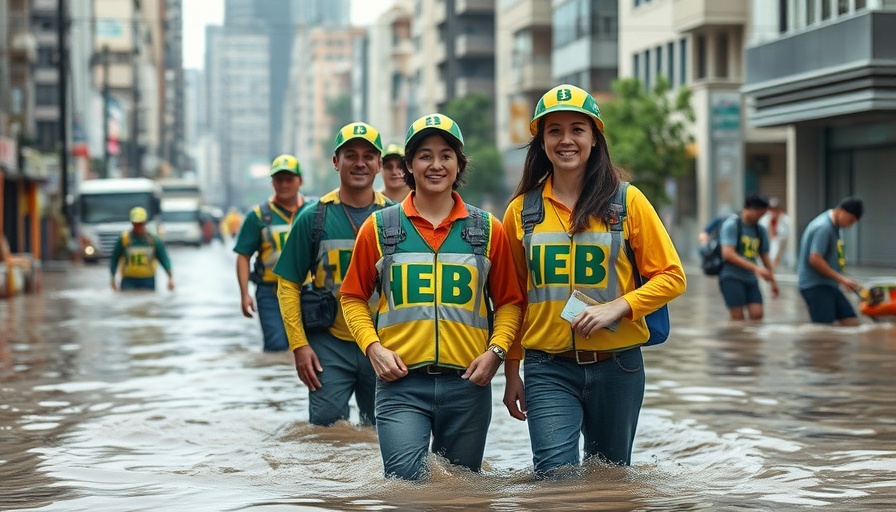H-E-B flood relief support volunteers in action during a flood emergency.