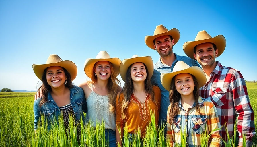 Family enjoying sustainable ranching in Texas pasture.