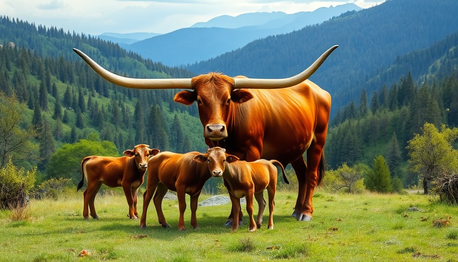 Longhorn cow with calves at Twin Canyons Ranch, Texas.