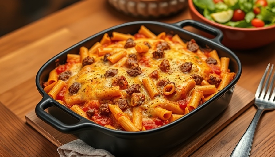 Cheesy beef pasta bake in a black dish - Top Beef Recipes 2024