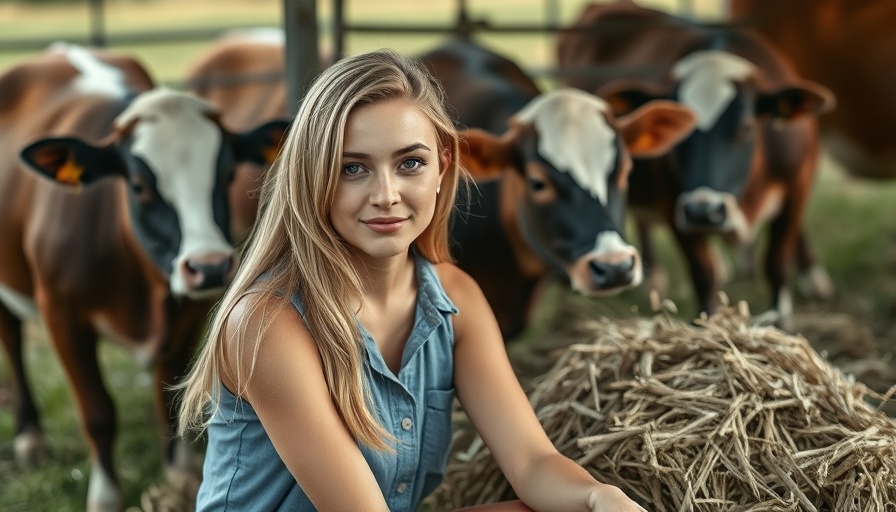Ally Spears Texas rancher sitting with cows on a grassy Texas ranch.