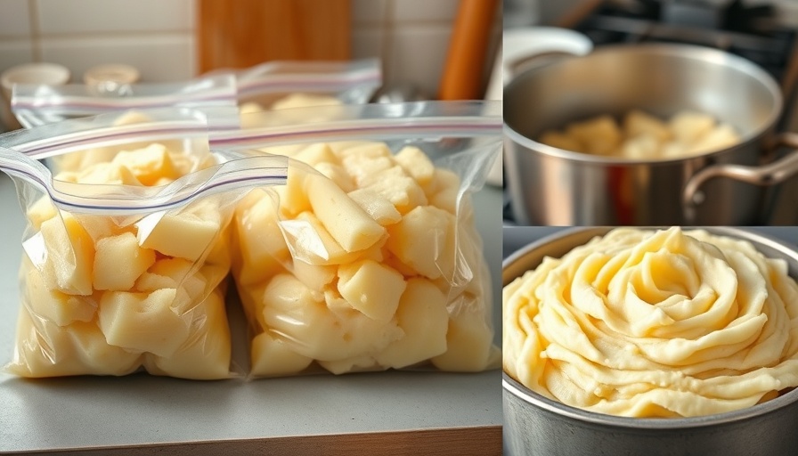 Make ahead freezer mashed potatoes preparation collage in kitchen.