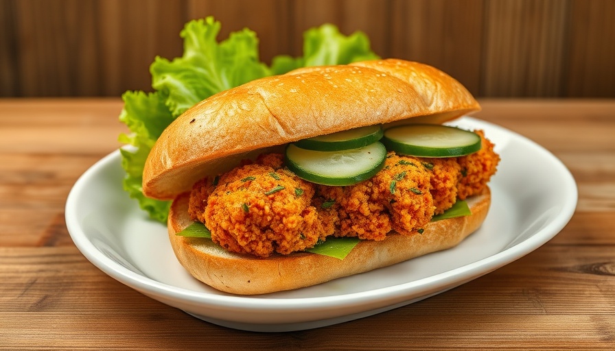 Panko-crusted orange chicken on bun with lettuce and cucumber.