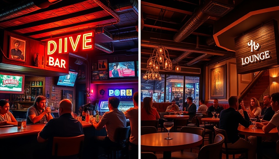 Contrasting Austin dive bar and upscale lounge scenes.