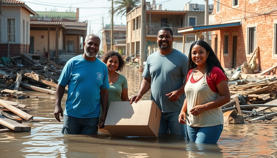 Community members helping recovery after flood.