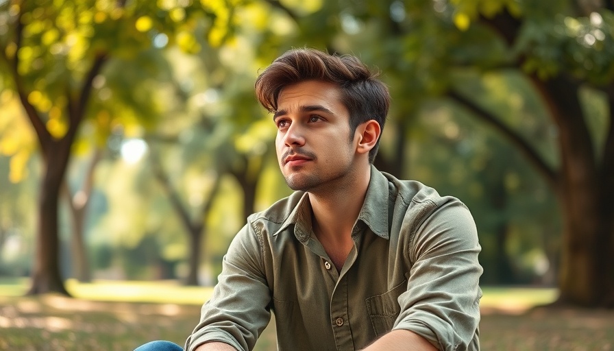 Someone sitting outdoors looking thoughtful, nature setting.