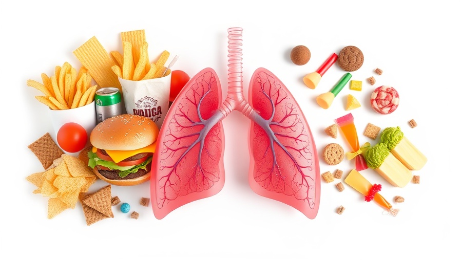 Ultraprocessed foods and lung illustration emphasizing cancer risk.
