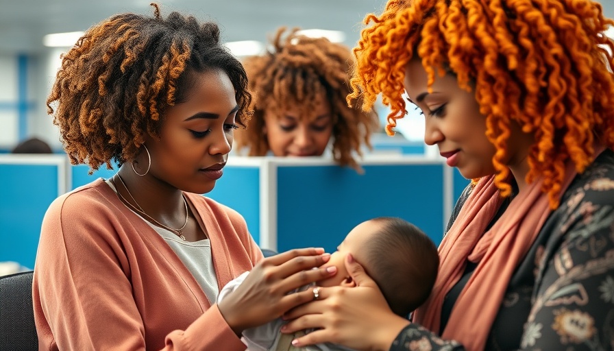 Women caring for a baby in an office, highlighting Black maternal health outcomes in Brooklyn.