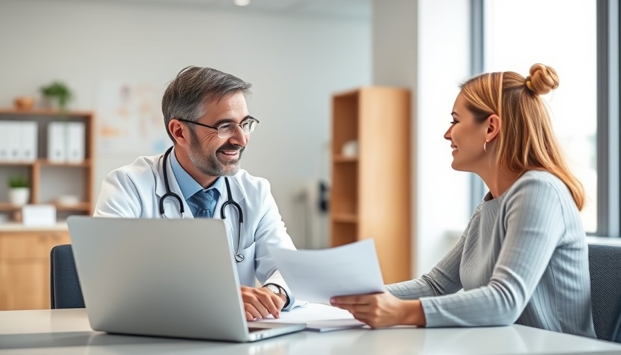 Doctor and patient in clinic discussing annual health exams.