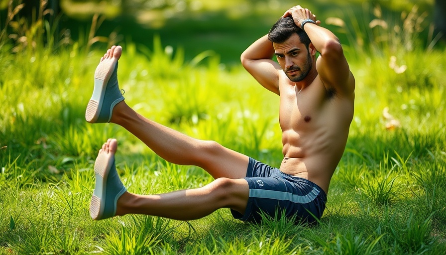 Athlete doing alternative leg exercises outdoors on grass.