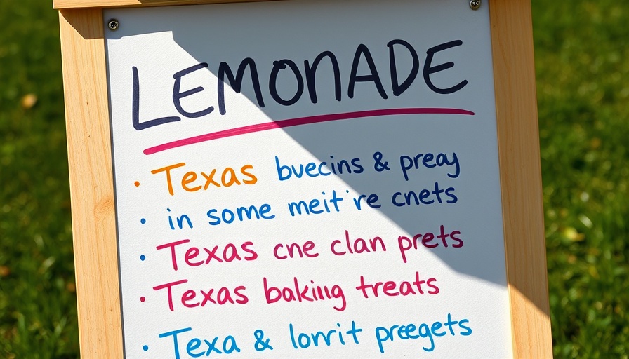 Lemonade stand menu with Texas treats on a sunny day.