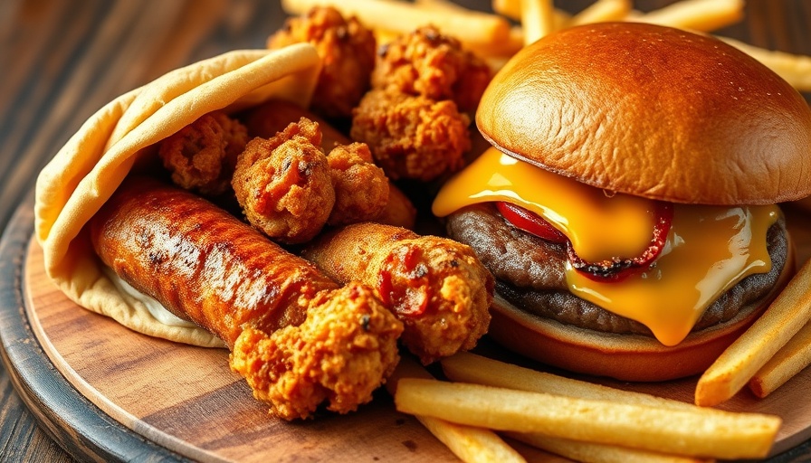 Close-up of ultraprocessed foods highlighting health risks.