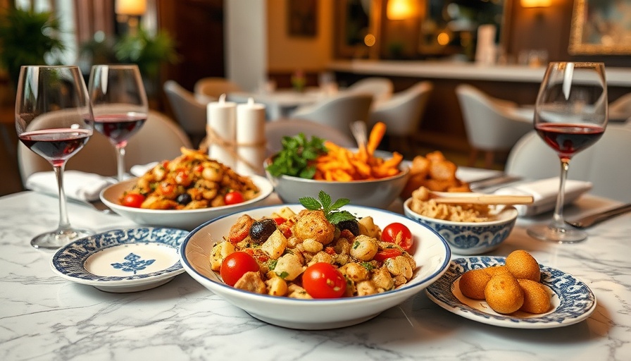 Array of Sicilian cuisine dishes in a Dallas restaurant setting.