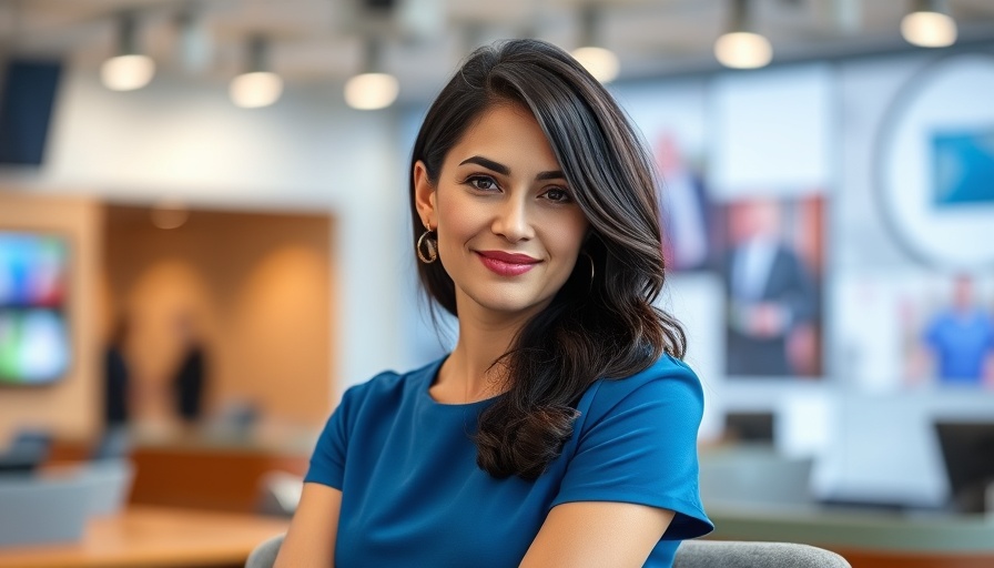 Confident woman in a newsroom setting on AI doctors misinformation.