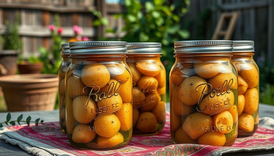 Dry canning potatoes in mason jars on a patterned cloth.