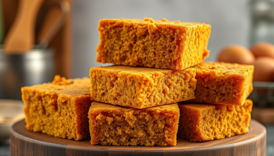 Sweet potato cornbread with honey butter, rustic cubes.