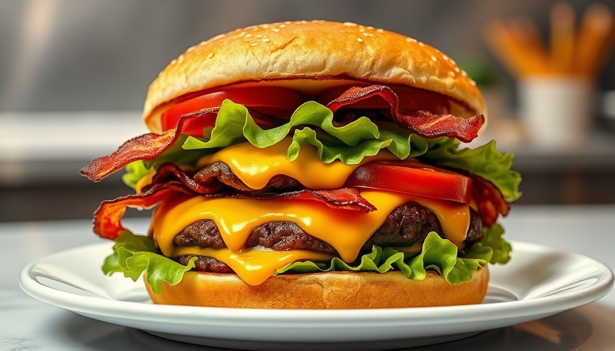 Alicia's Burrito Place delicious cheeseburger on counter.