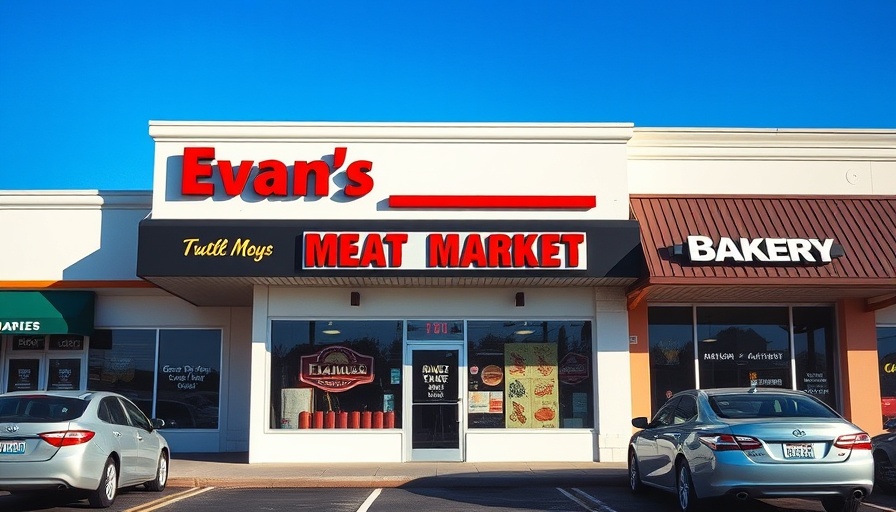 Evan's Meat Market storefront in a shopping center, highlighting closure.