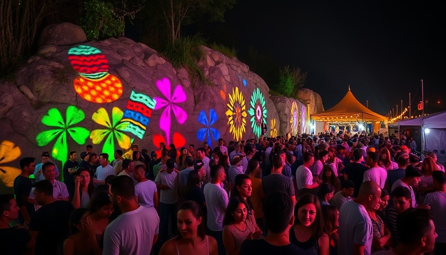 Festive crowd at Cheer Up Charlie's closure risk event, colorful lights.